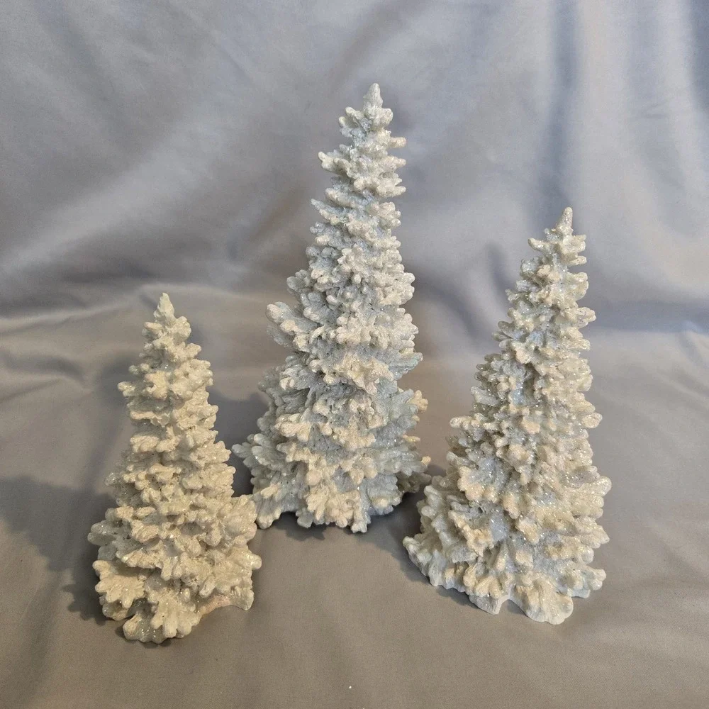 Department 56 Silver Christmas Trees Multi Colored Glitter 56.45641 Set Of 3